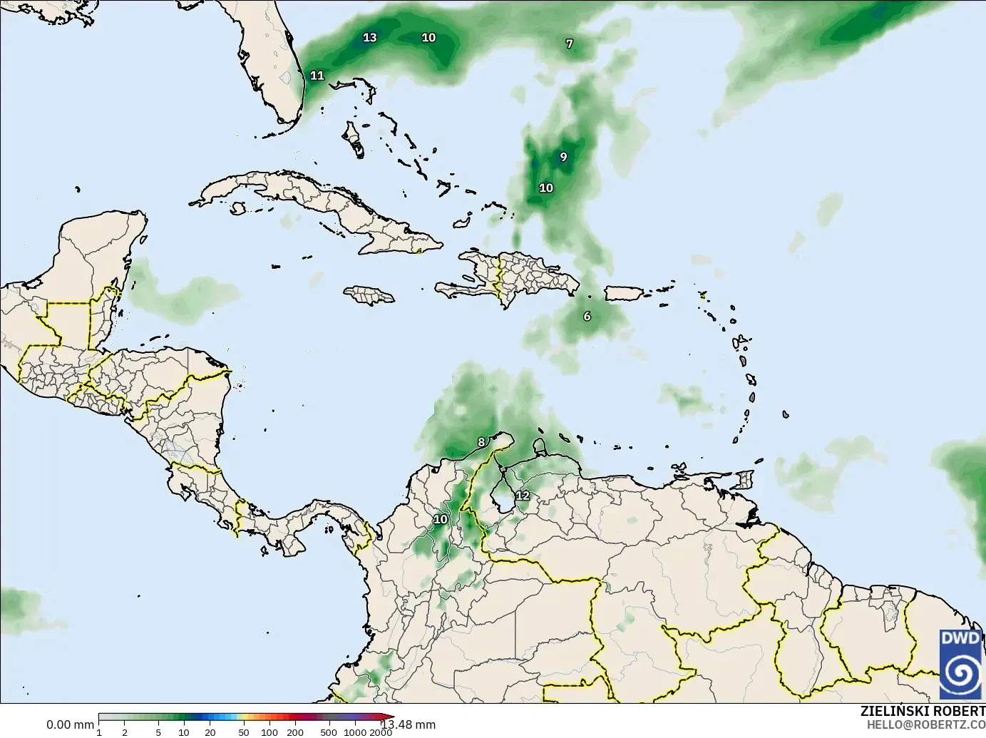 ICON model - Caribbean, Precipitation Accumulation