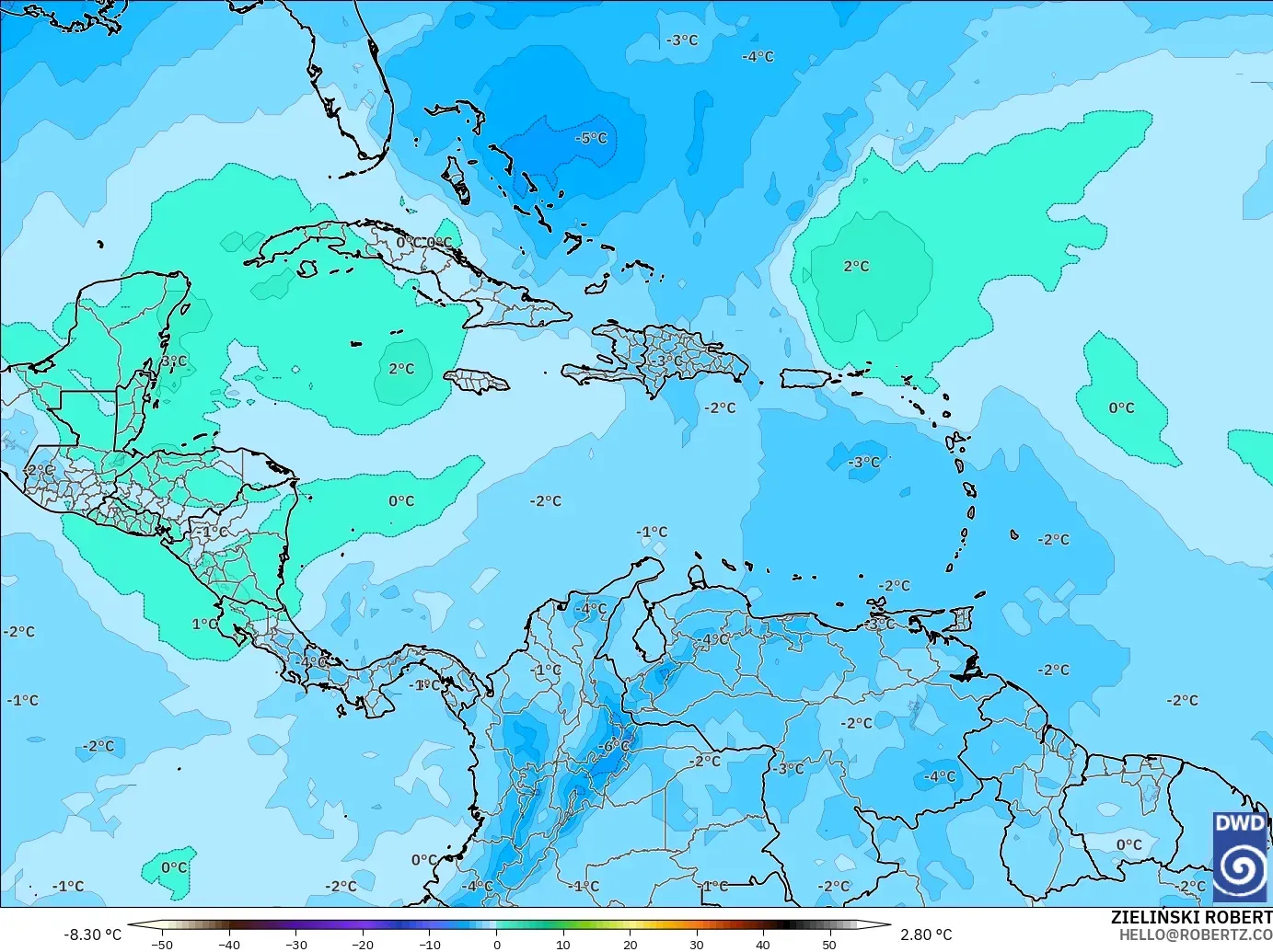 ICON model - Caribbean, Temperature at 500hPa