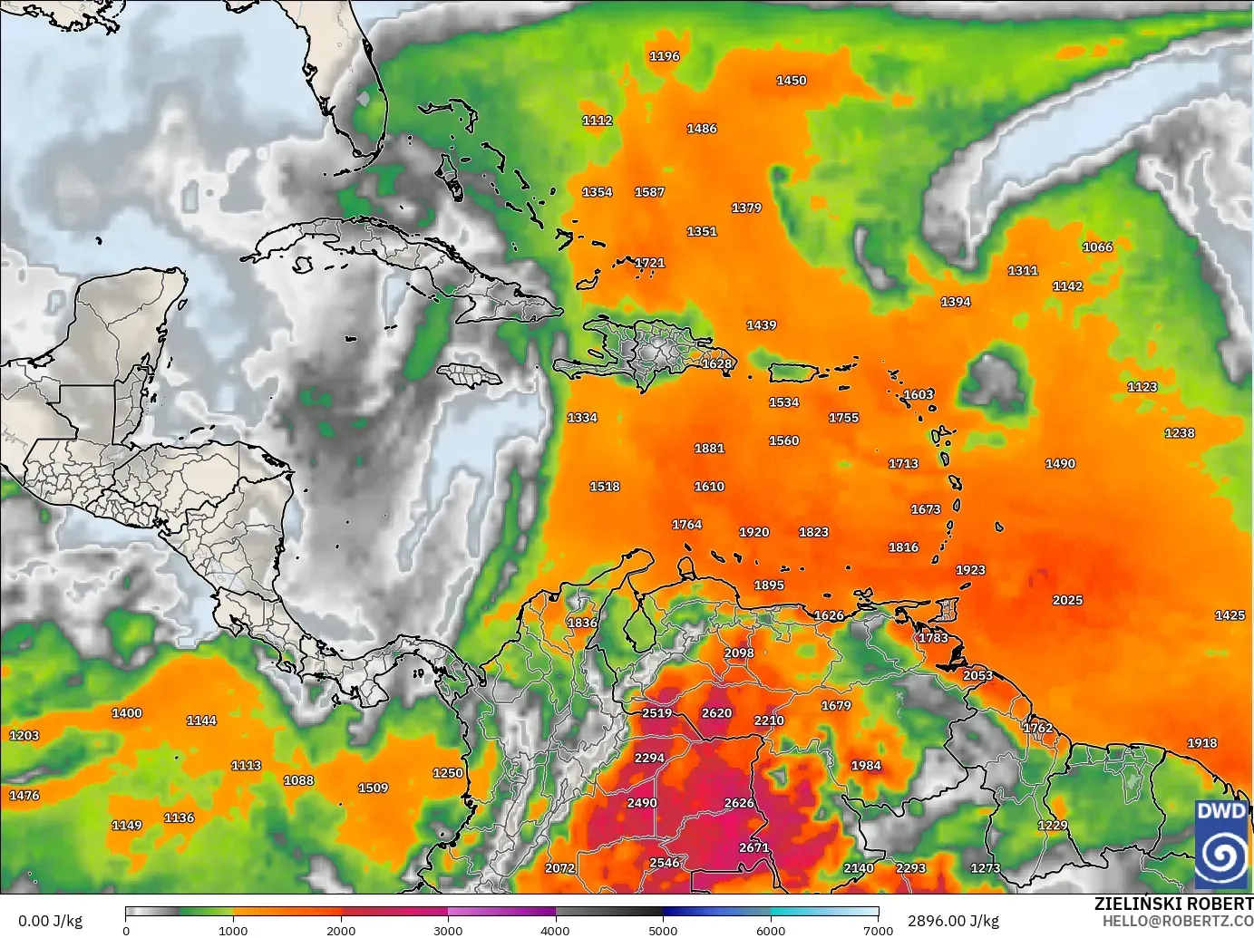 ICON model - Caribbean, CAPE