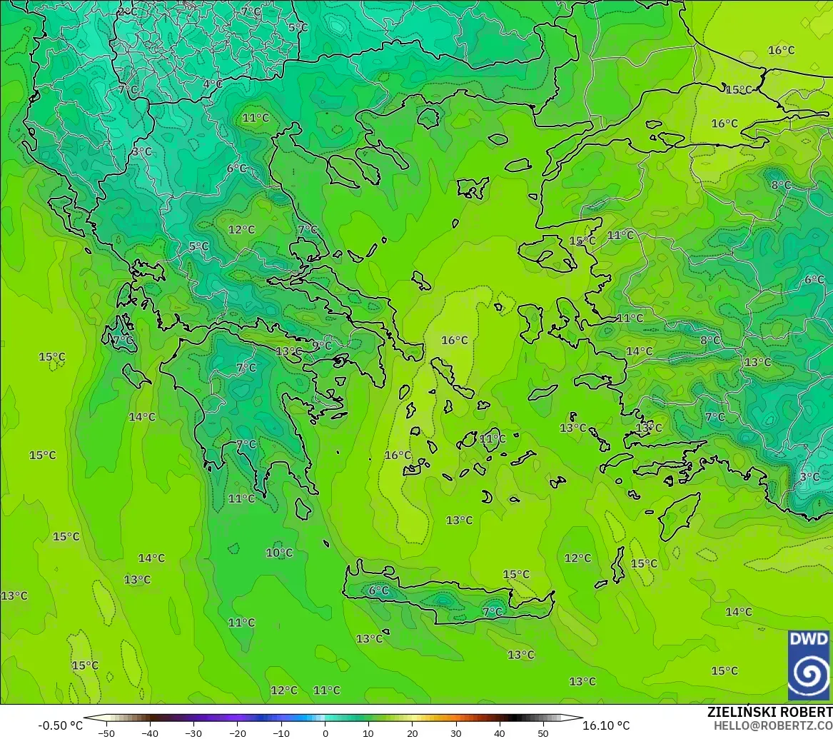 ICON model - Greece, Dewpoint at 2m