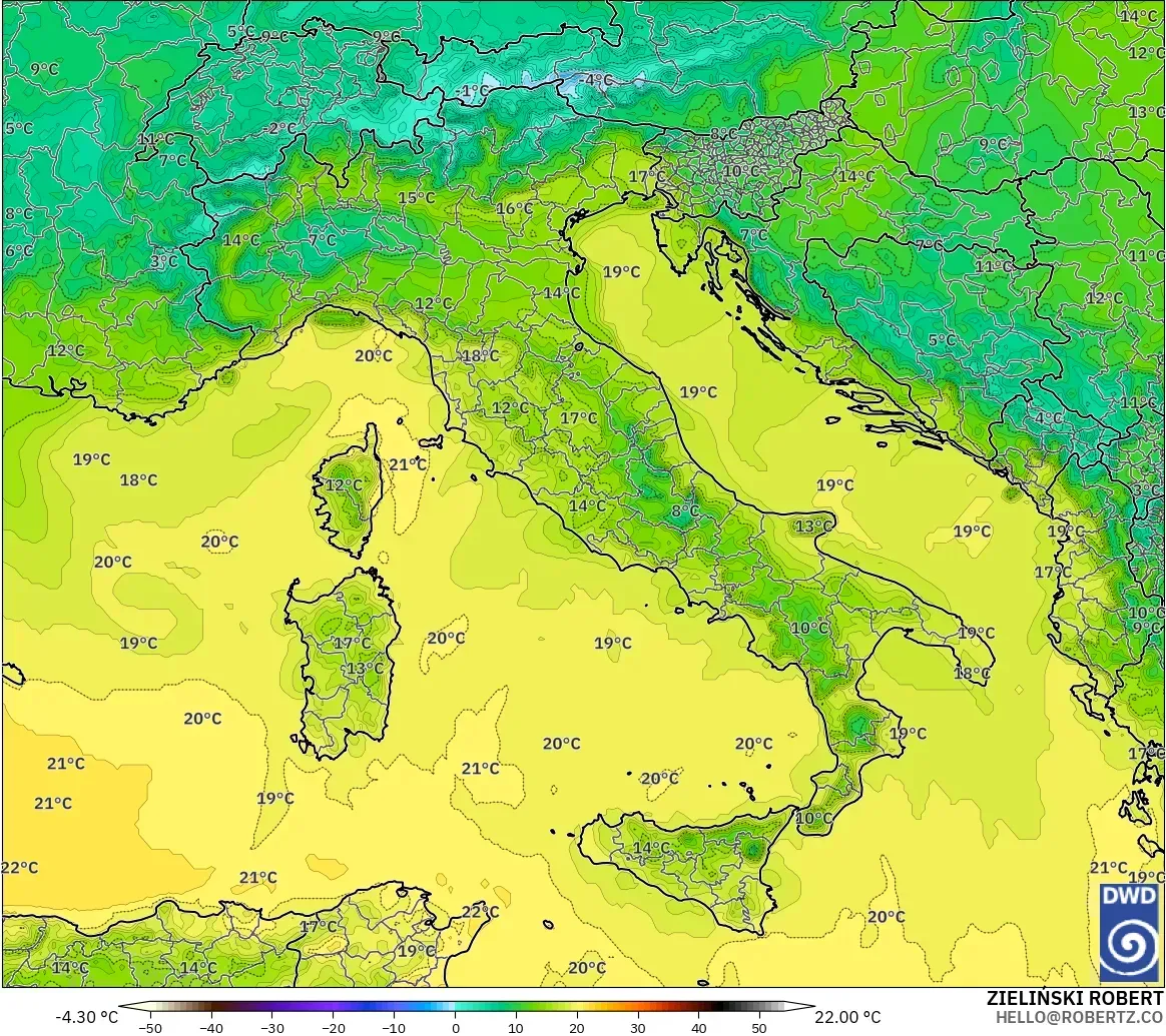 ICON model - Italy, Temperature at 2m