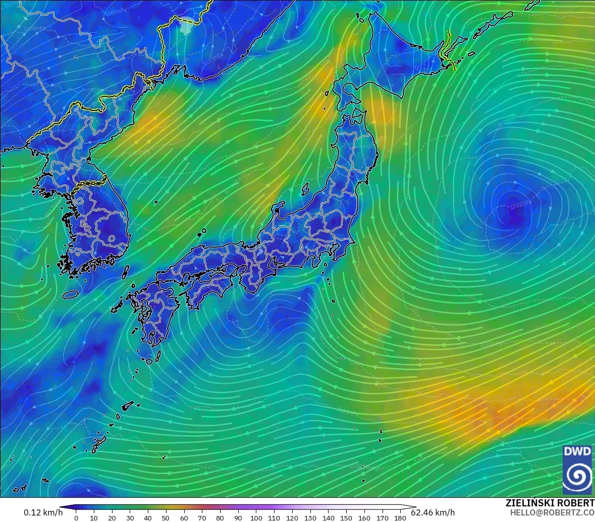 ICON model - Japan, Wind at 10m
