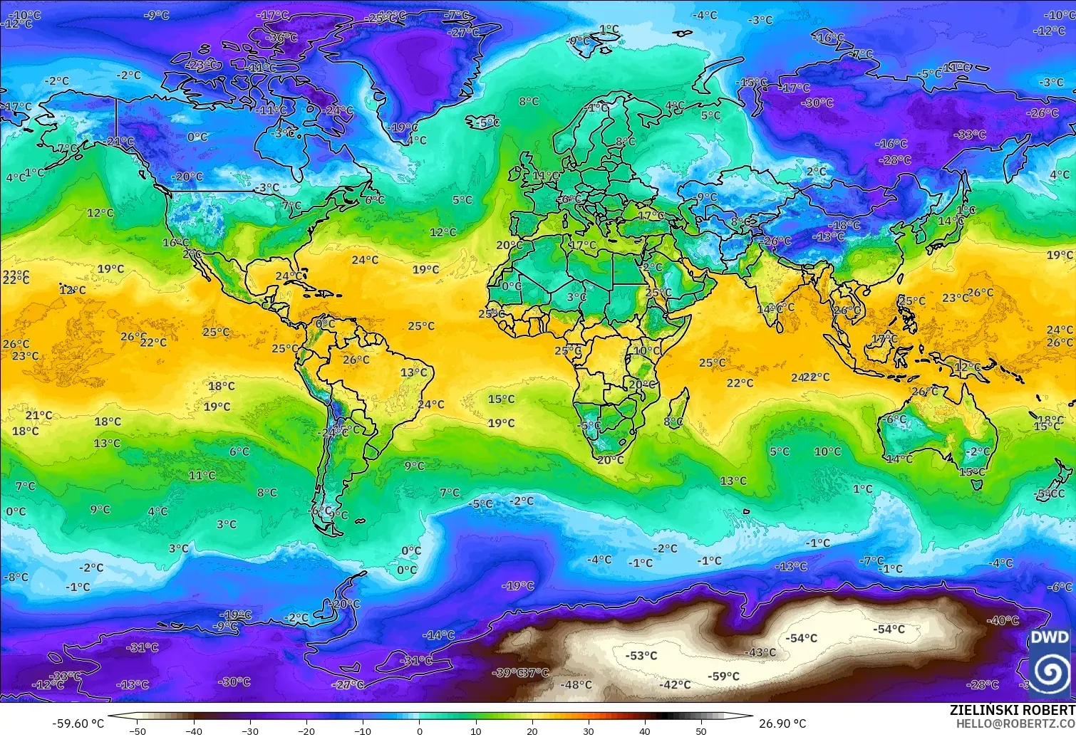 ICON model - World, Dewpoint at 2m