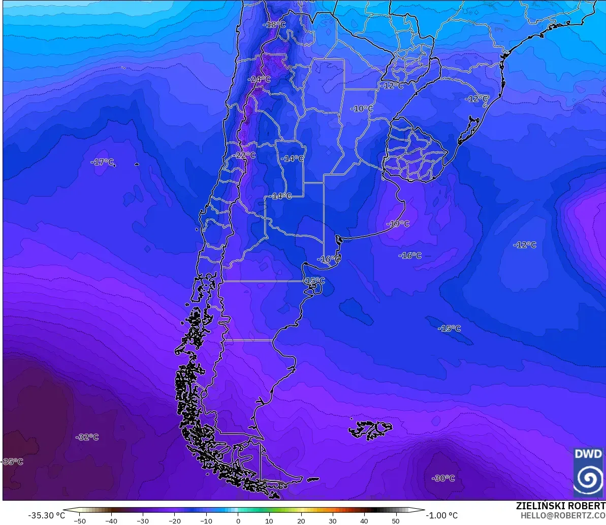 ICON model - Argentina, Temperature at 500hPa
