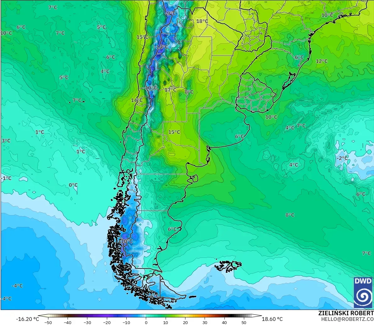 ICON model - Argentina, Temperature at 850hPa