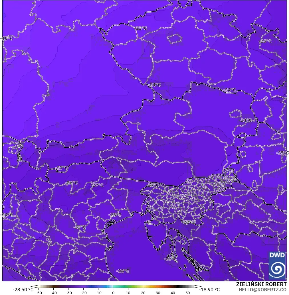 ICON model - Austria, Temperature at 500hPa
