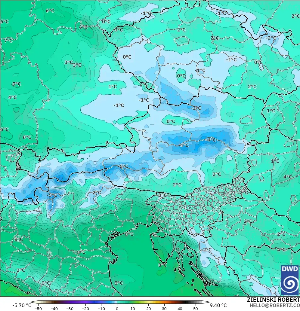 ICON model - Austria, Temperature at 850hPa