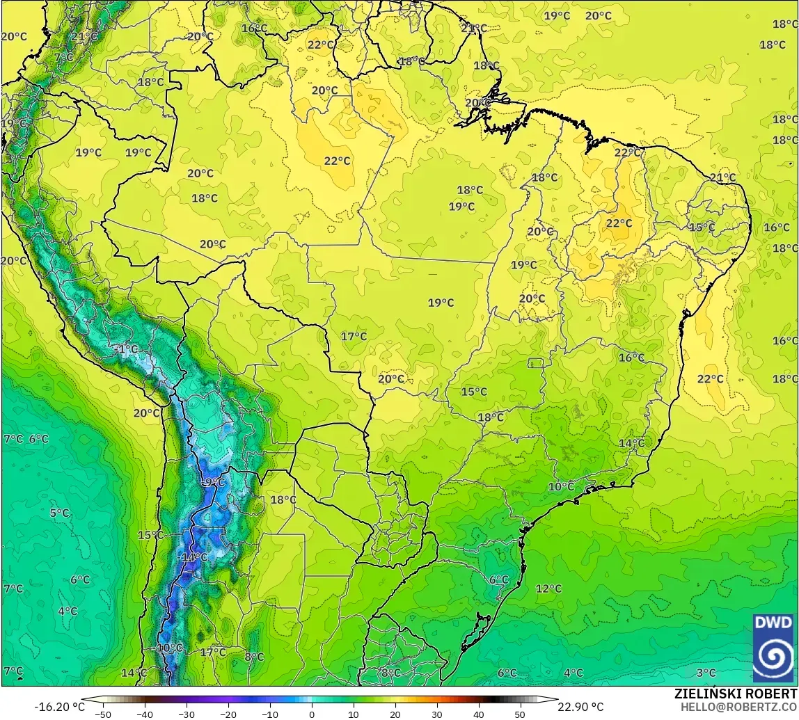 ICON model - Brazil, Temperature at 850hPa