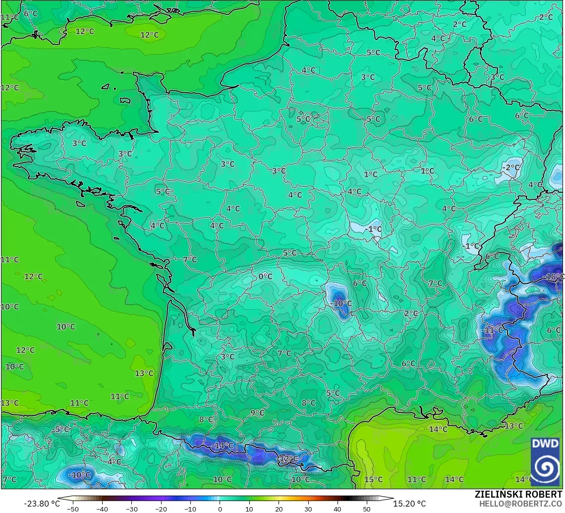 ICON model - France, Dewpoint at 2m
