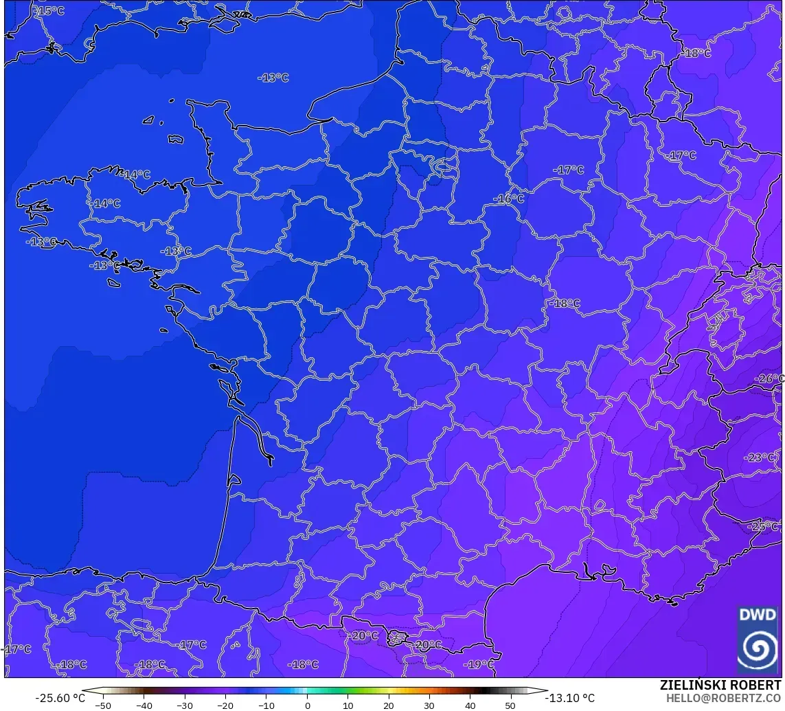 ICON model - France, Temperature at 500hPa
