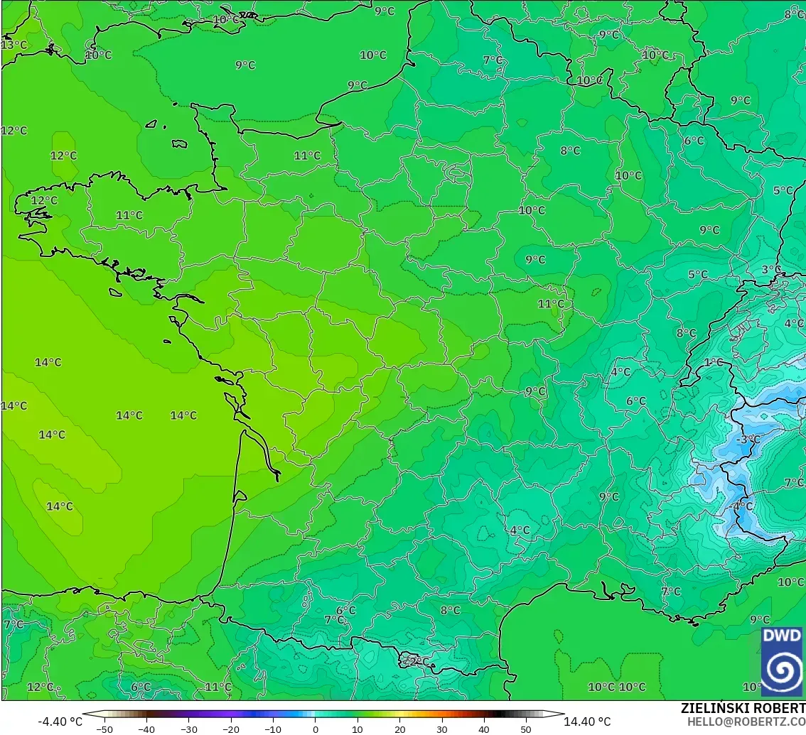 ICON model - France, Temperature at 850hPa