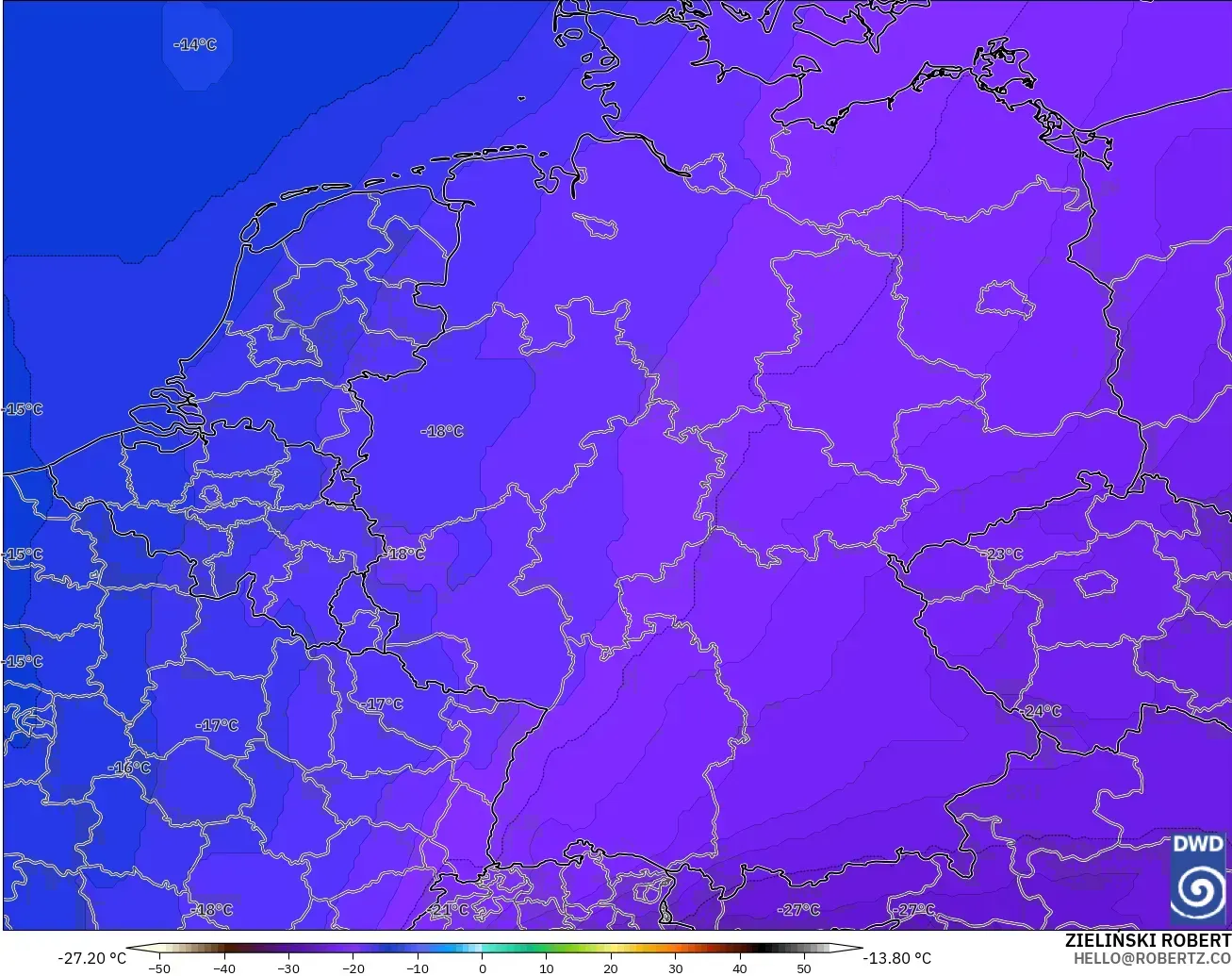 ICON model - Germany, Temperature at 500hPa