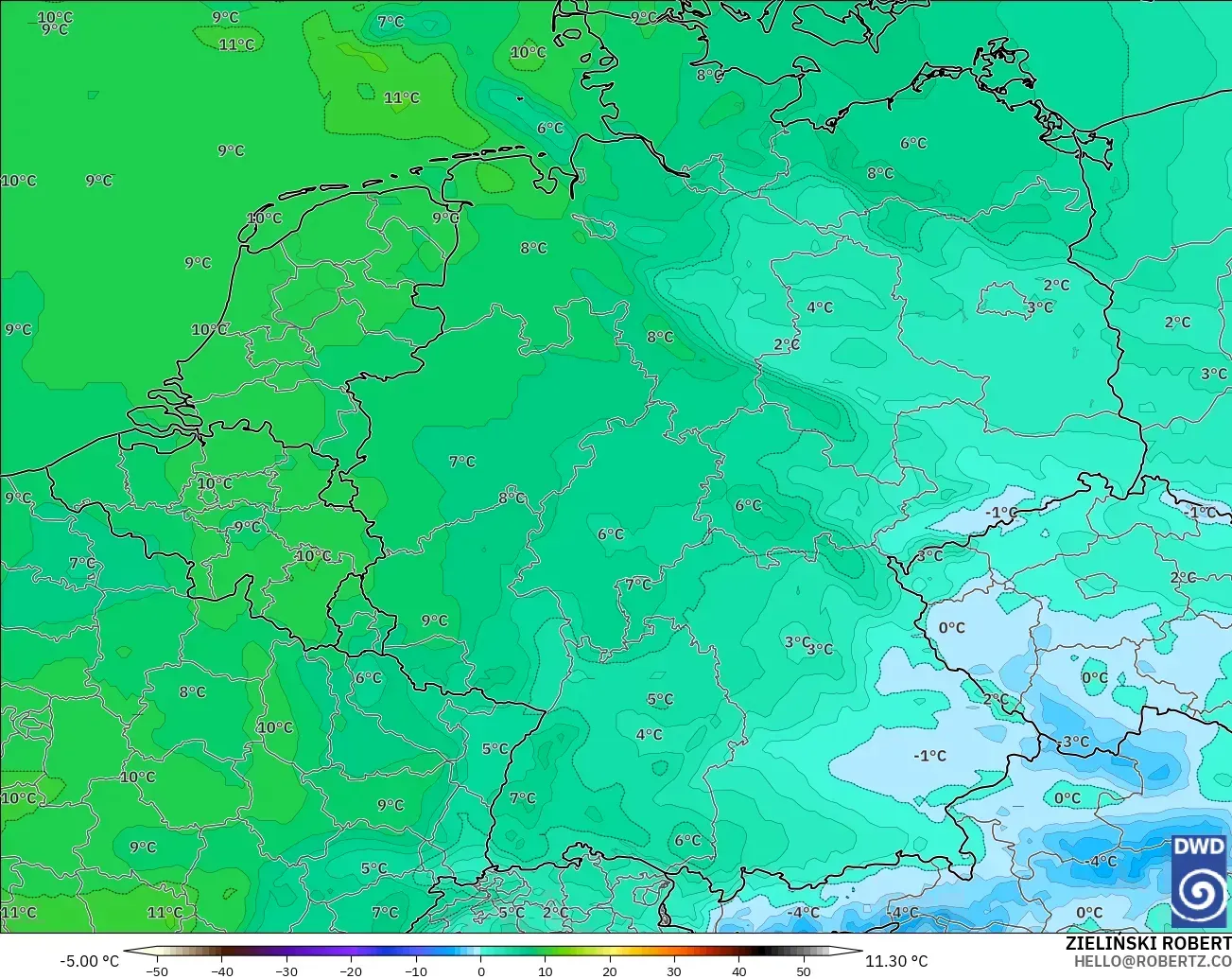 ICON model - Germany, Temperature at 850hPa