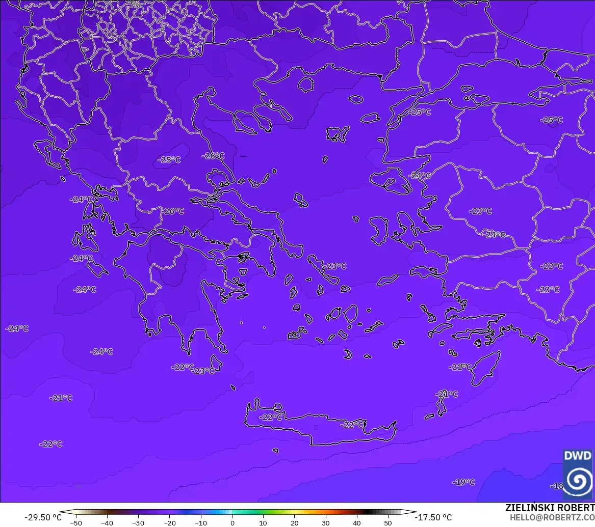 ICON model - Greece, Temperature at 500hPa