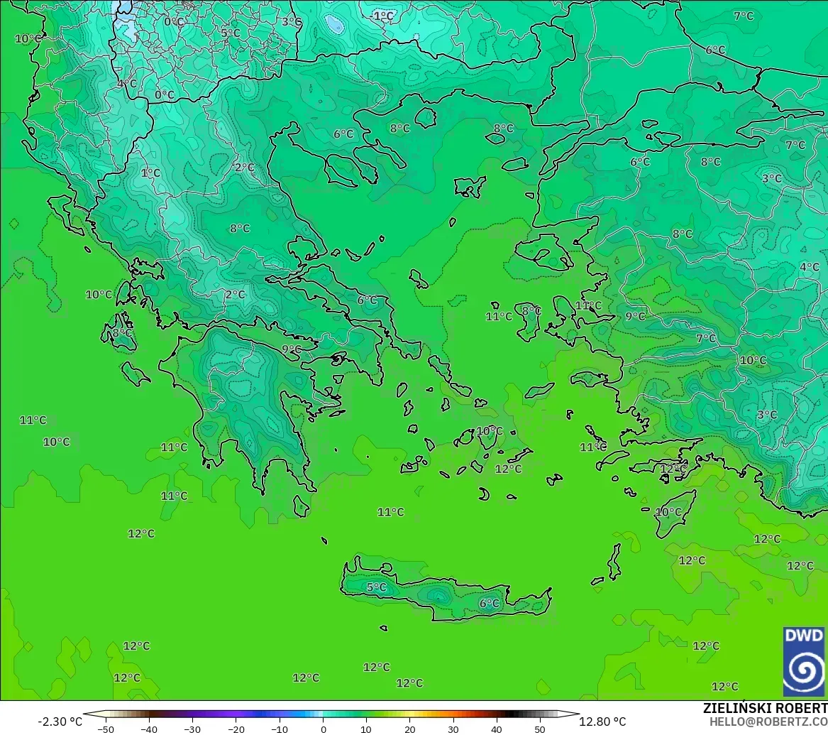 ICON model - Greece, Temperature at 850hPa