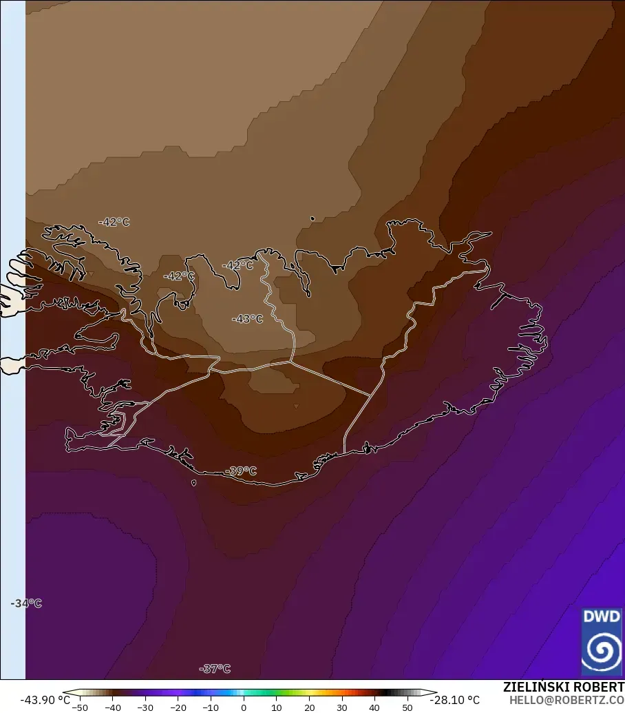 ICON model - Iceland, Temperature at 500hPa