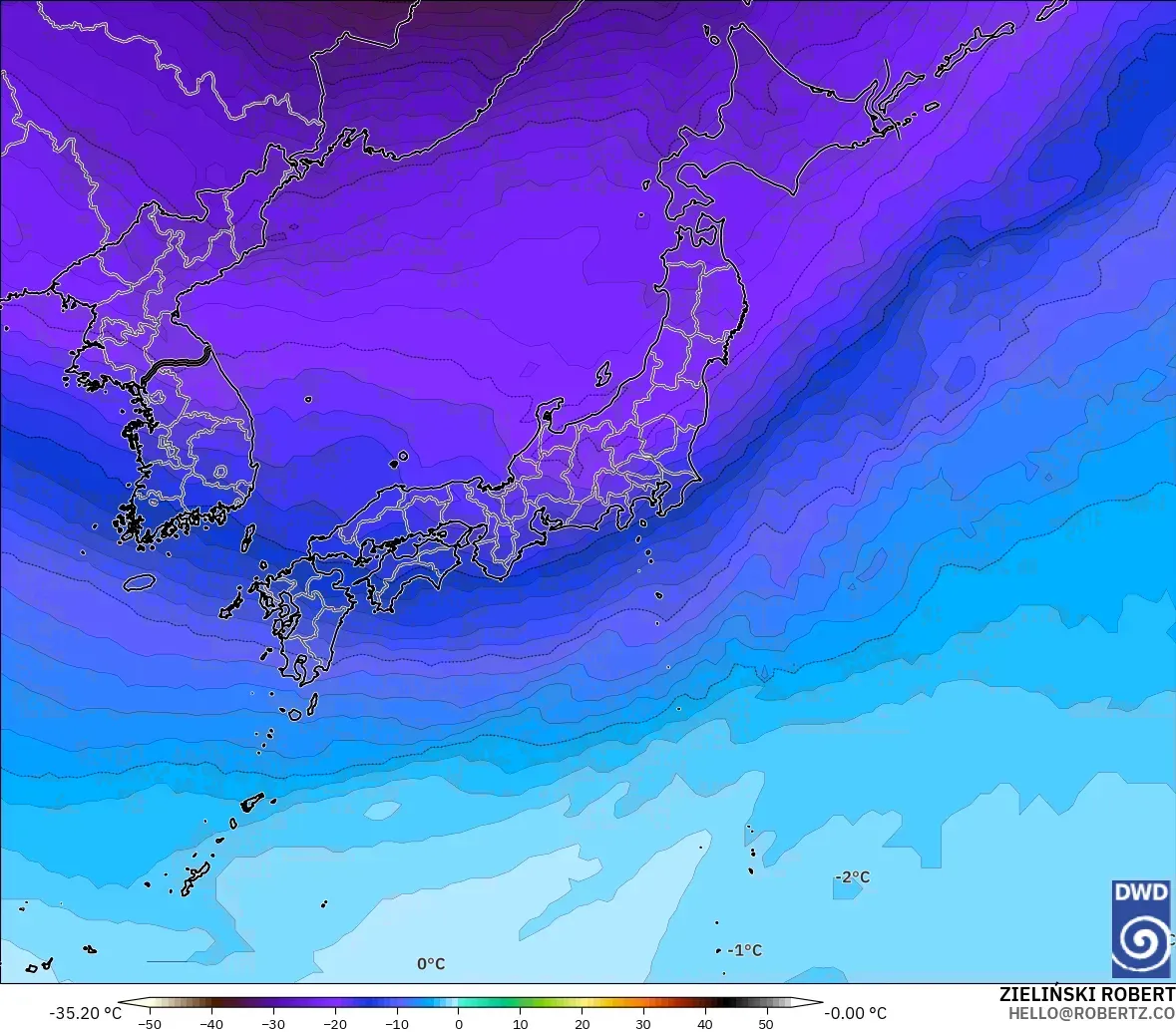 ICON model - Japan, Temperature at 500hPa
