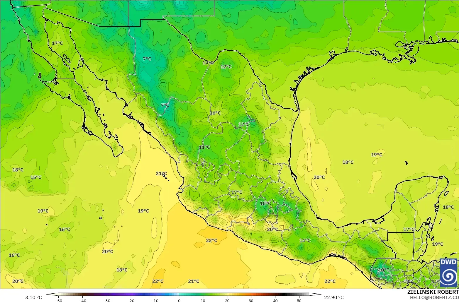 ICON model - Mexico, Temperature at 850hPa