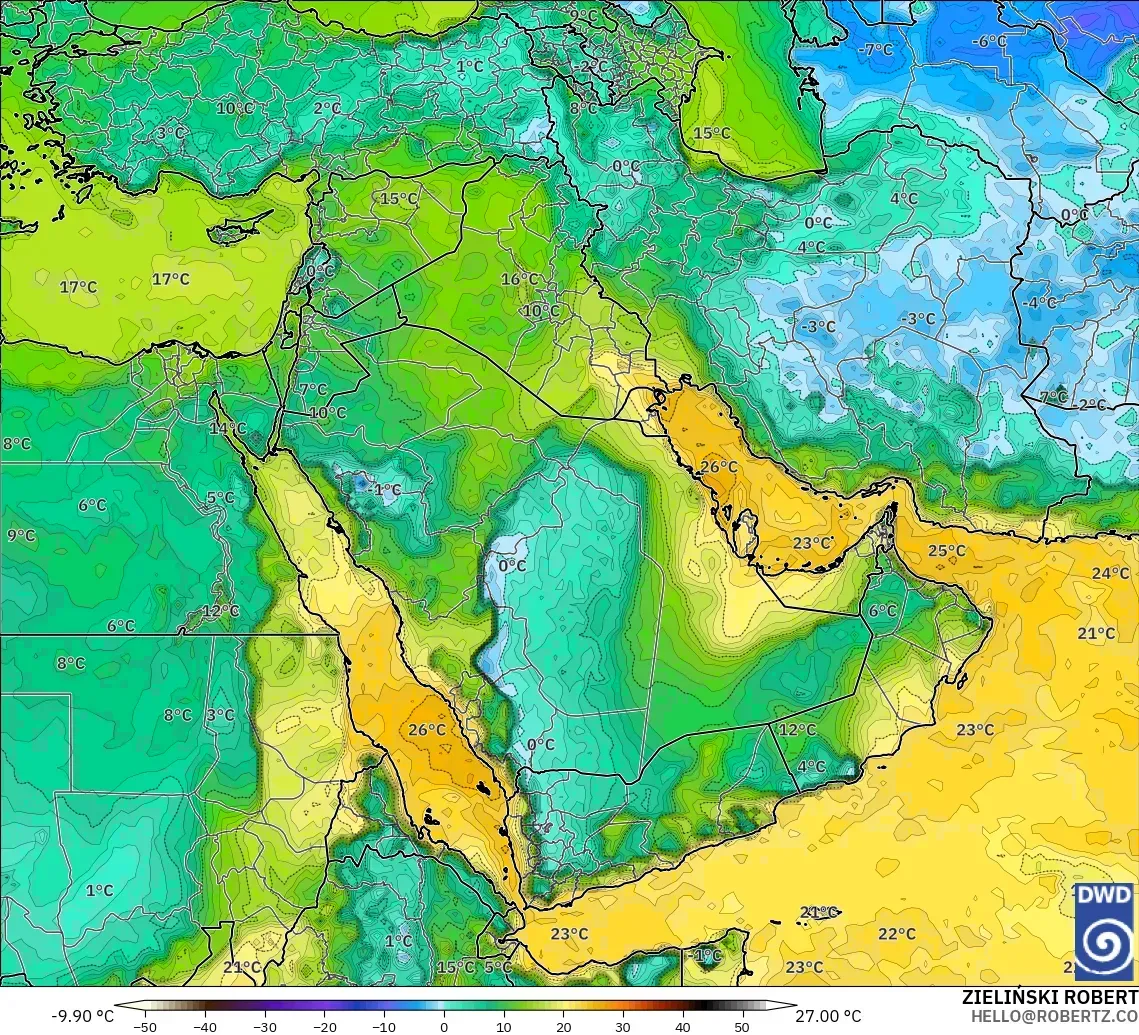 ICON model - Middle East, Dewpoint at 2m