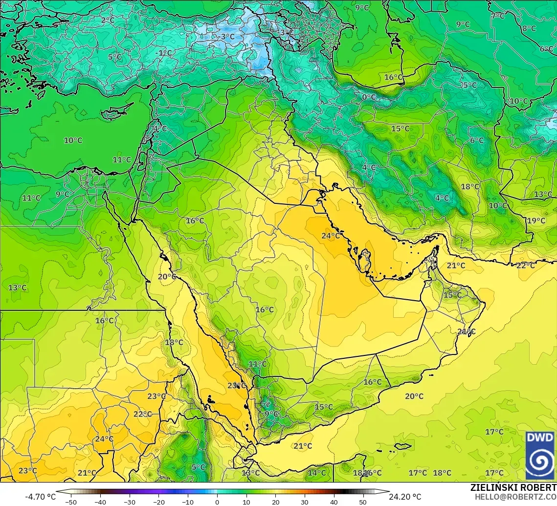 ICON model - Middle East, Temperature at 850hPa