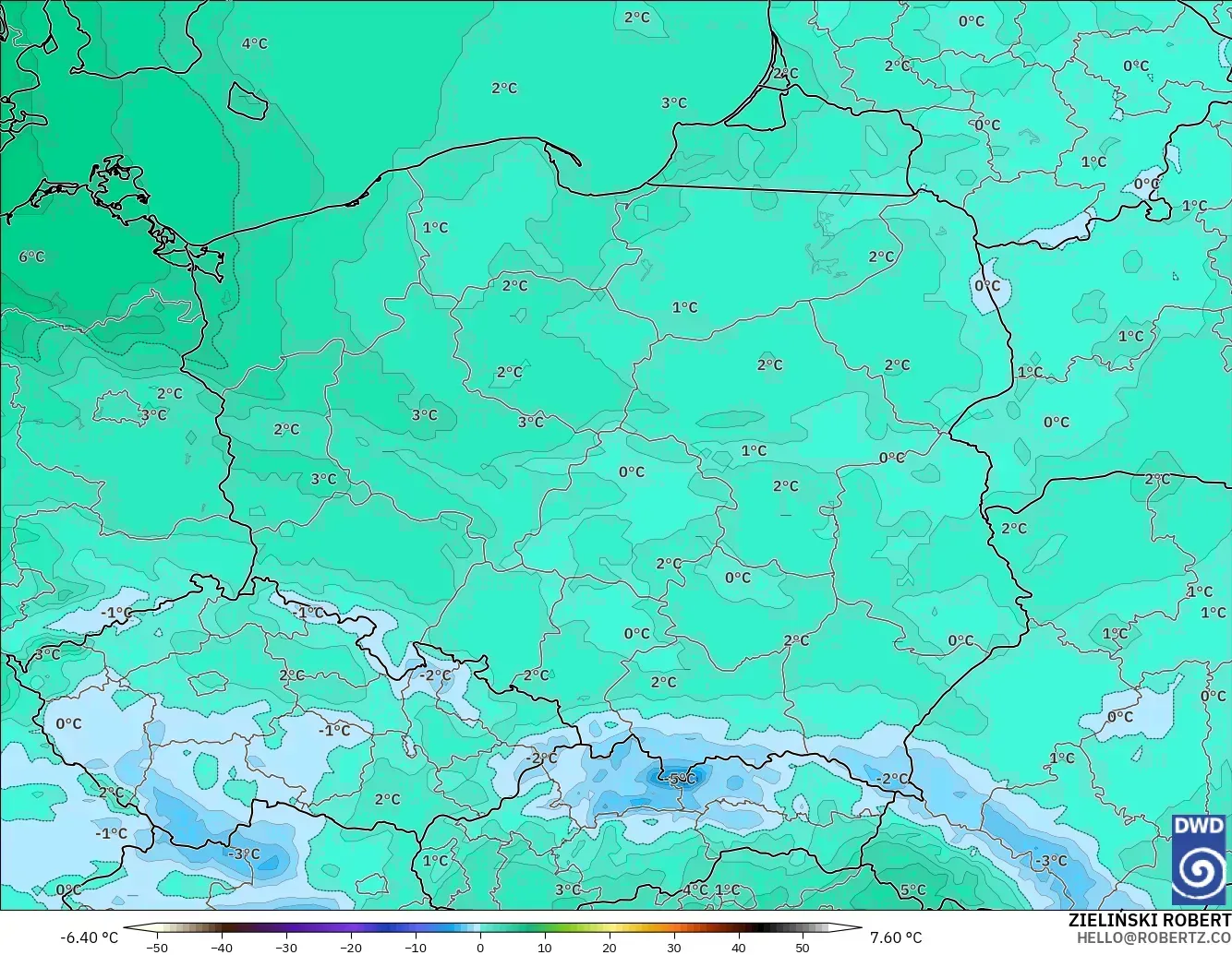ICON model - Poland, Temperature at 850hPa