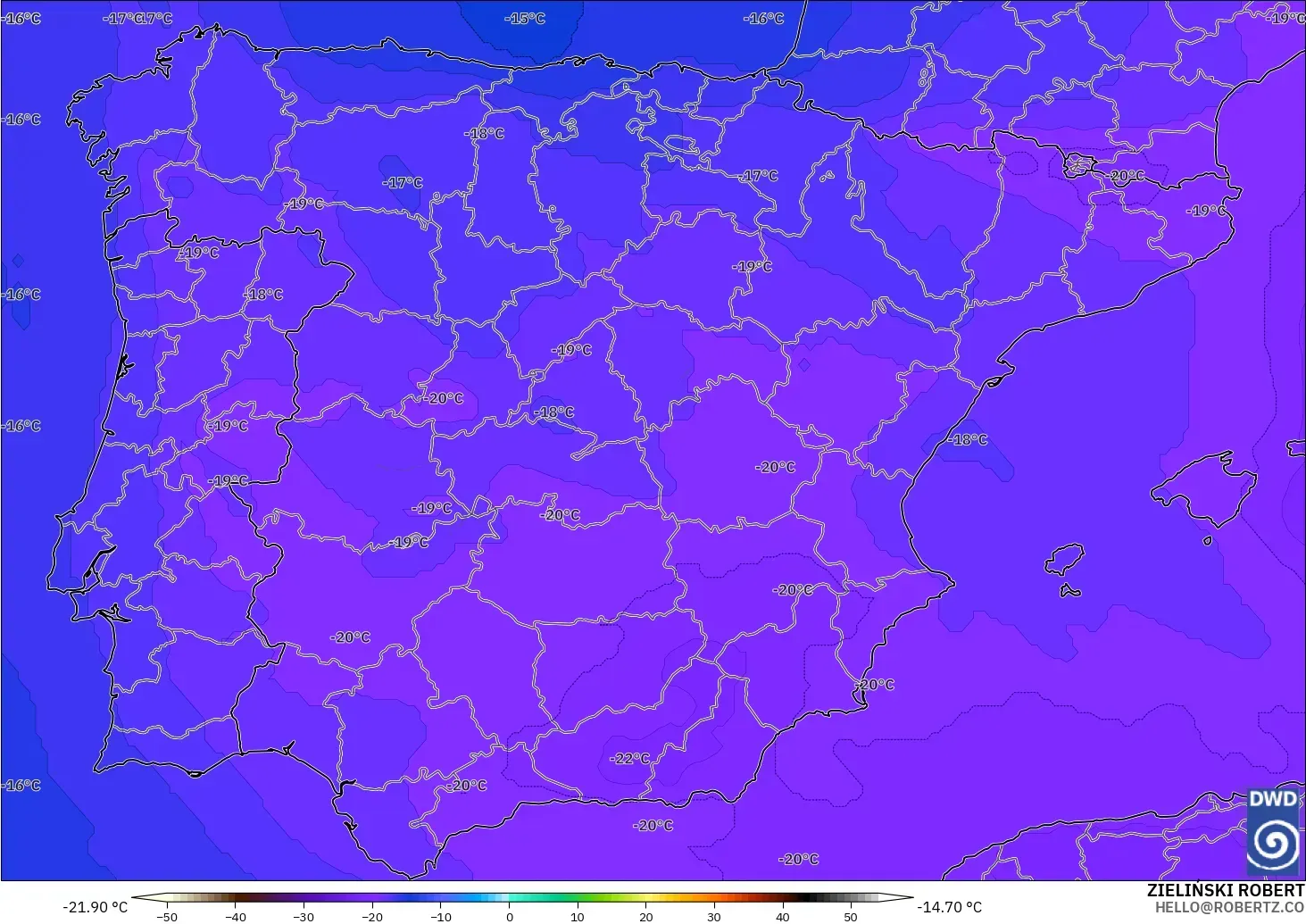 ICON model - Spain, Temperature at 500hPa