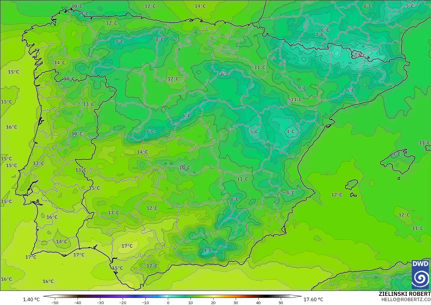 ICON model - Spain, Temperature at 850hPa