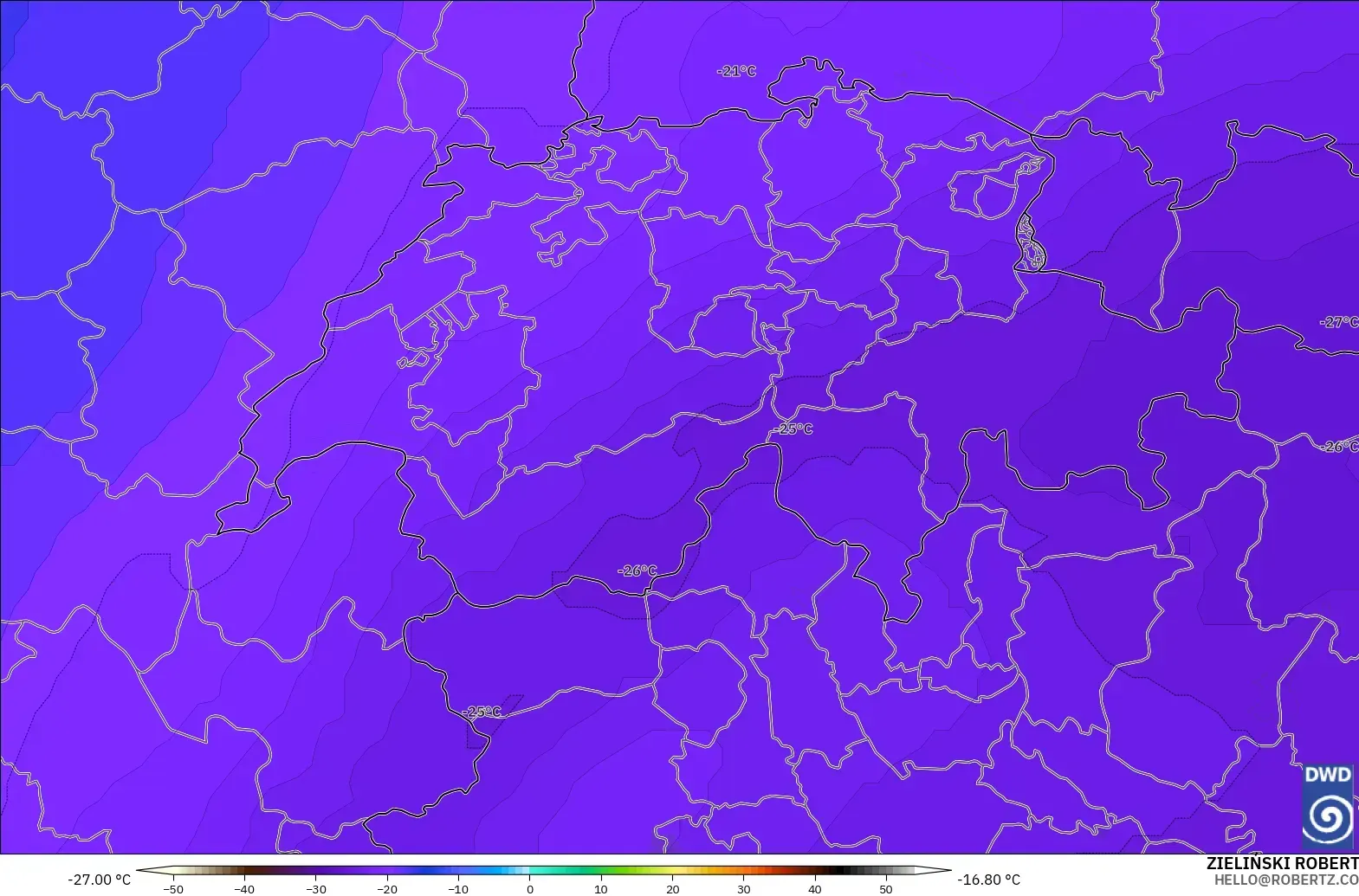 ICON model - Switzerland, Temperature at 500hPa