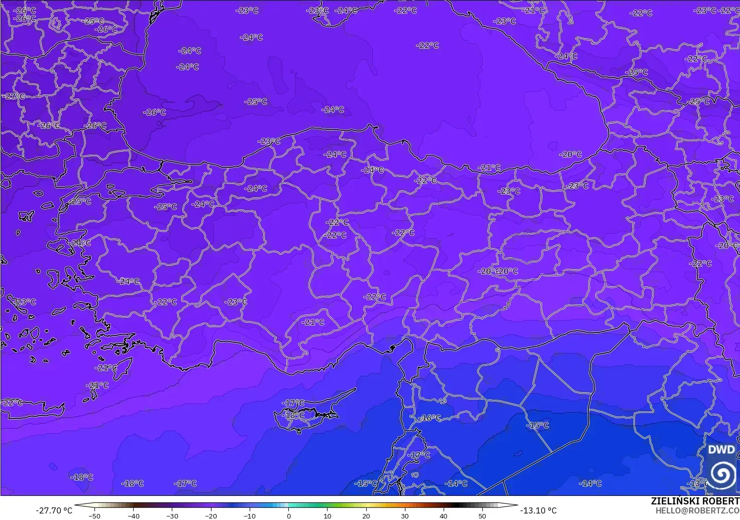 ICON model - Turkey, Temperature at 500hPa