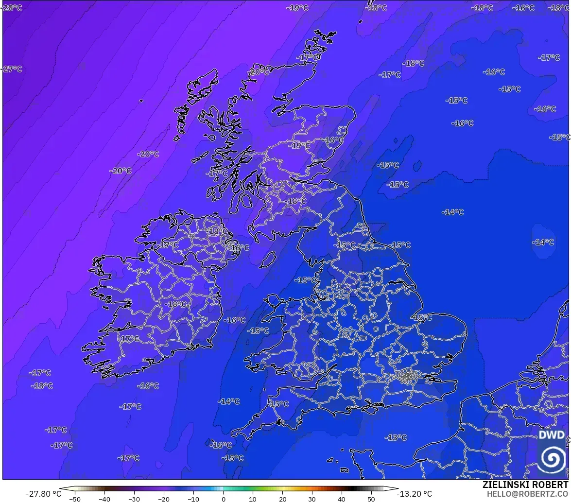 ICON model - United Kingdom, Temperature at 500hPa