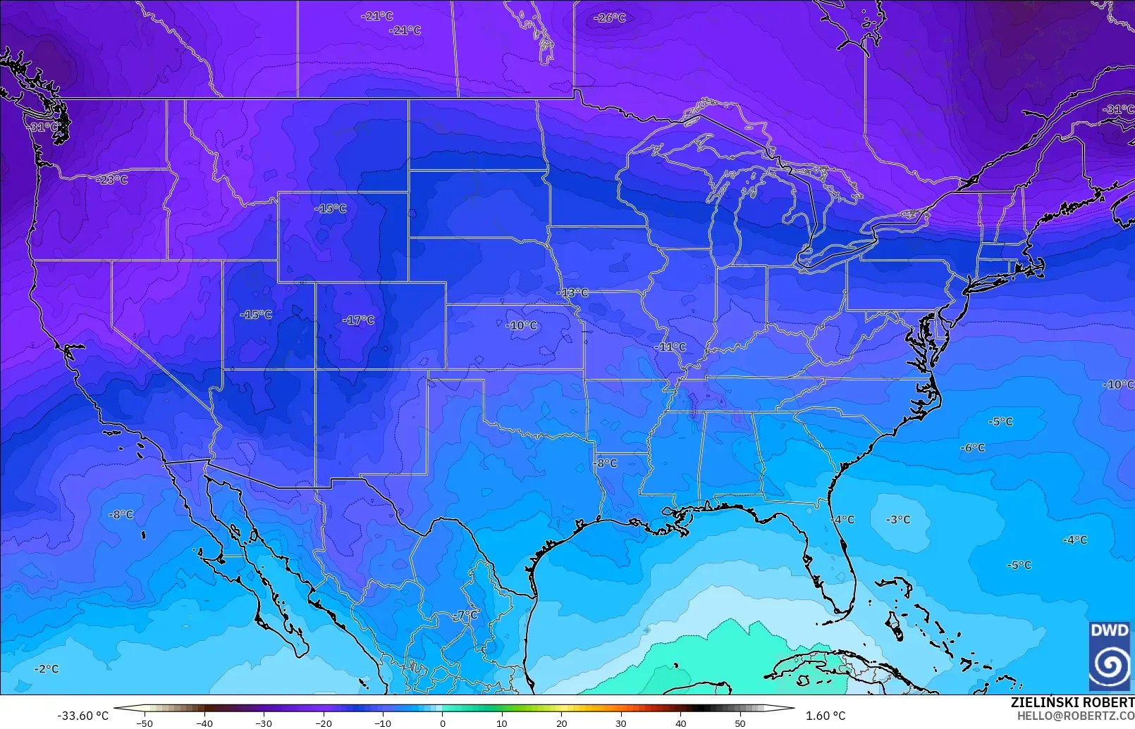 ICON model - United States, Temperature at 500hPa