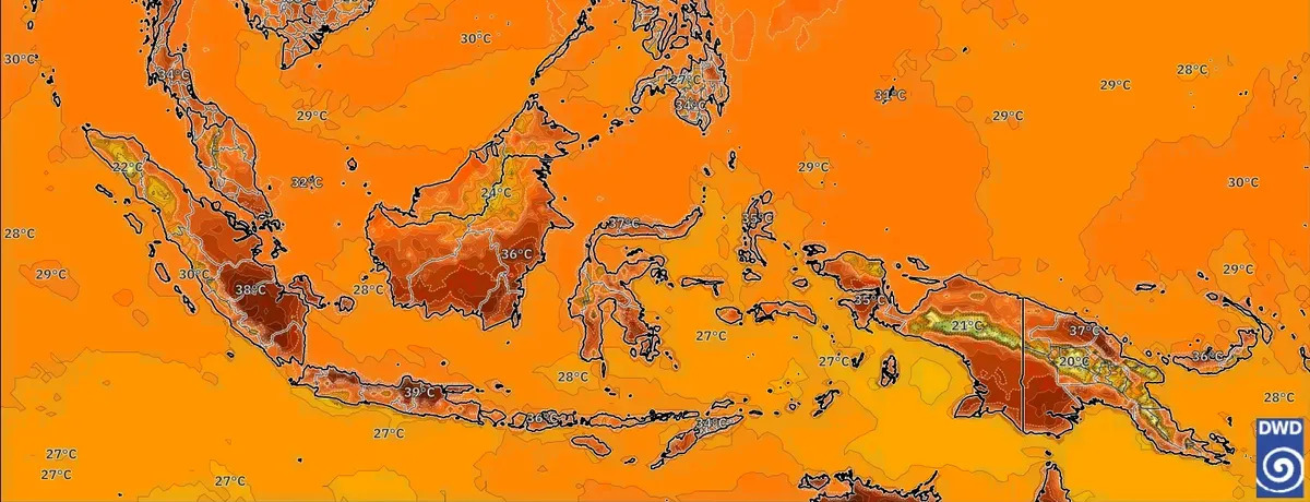 Panas akan memuncak di 37 °C pekan ini. Hujan lebat turun di utara. Banjir lokal bisa mengikuti.