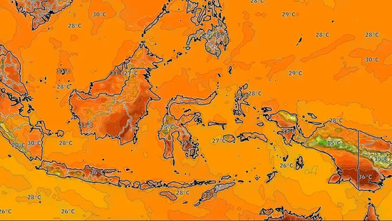 Suhu mencapai 35 °C di wilayah ini. Hujan deras mengikuti pekan ini. Waspada banjir lokal.