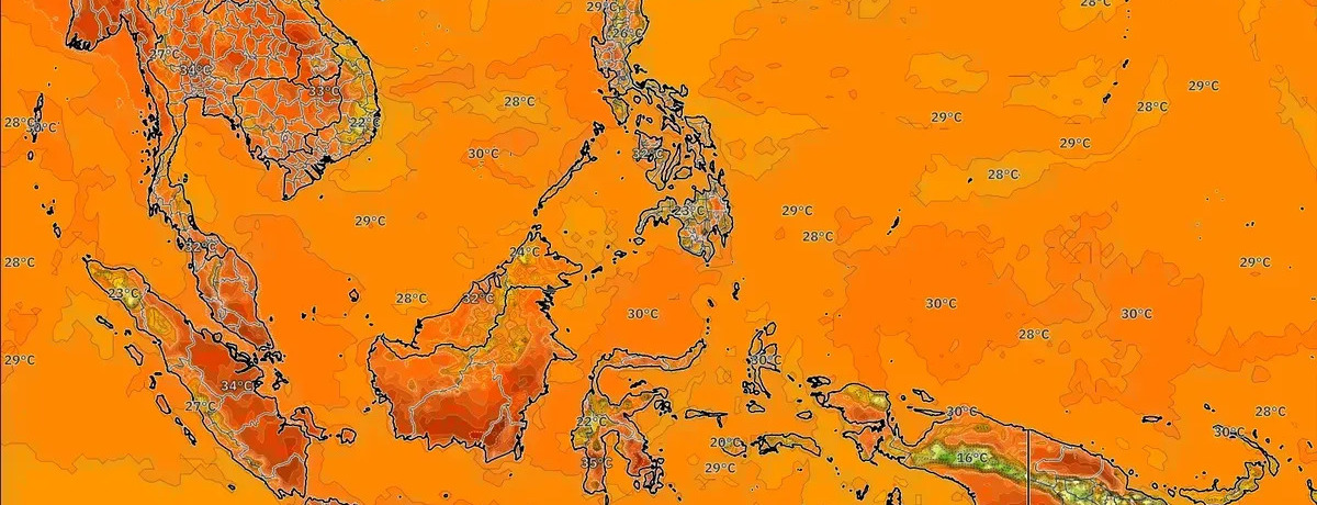 Suhu tertinggi akhir pekan mencapai 34 °C. Hujan tetap turun di sebagian wilayah pada kedua hari. Angin mulai kencang pada Sabtu.